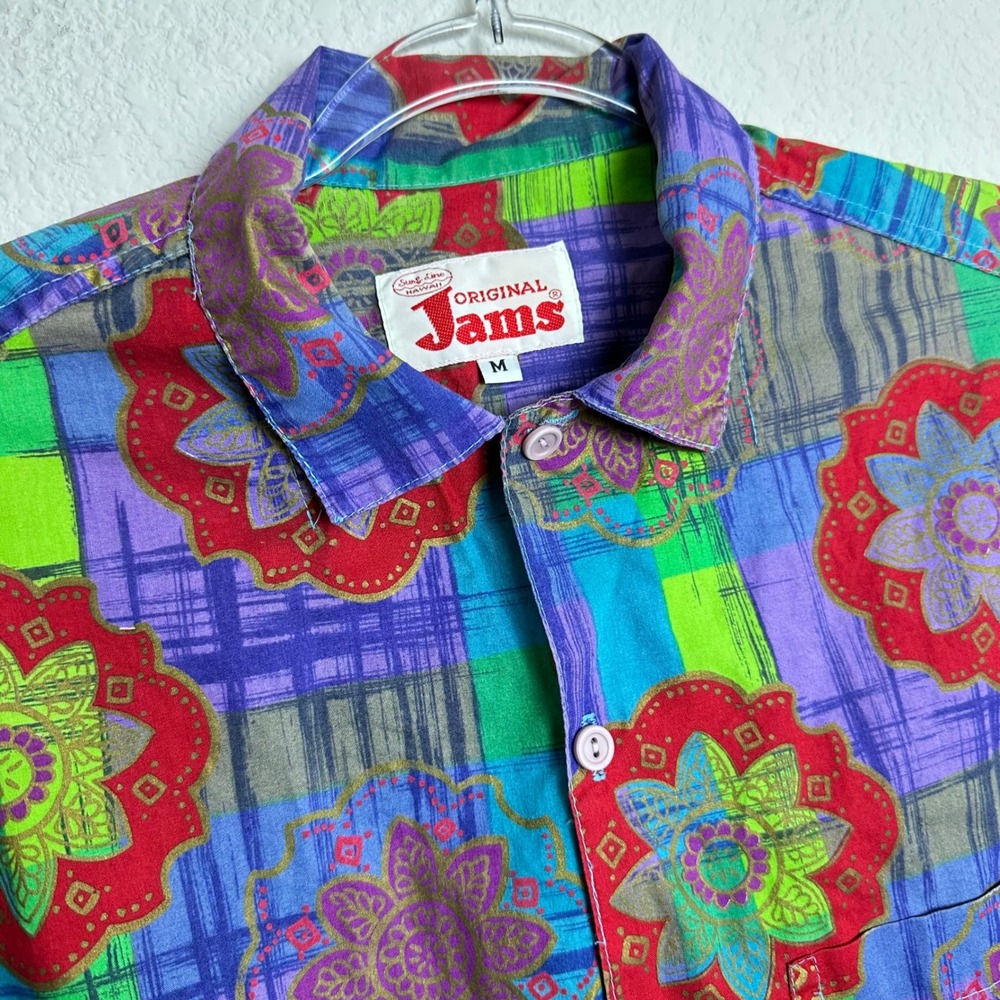 Vintage Jams‎ World Surf Line Hawaii Multicolor Floral Psychedelic Shirt Medium
